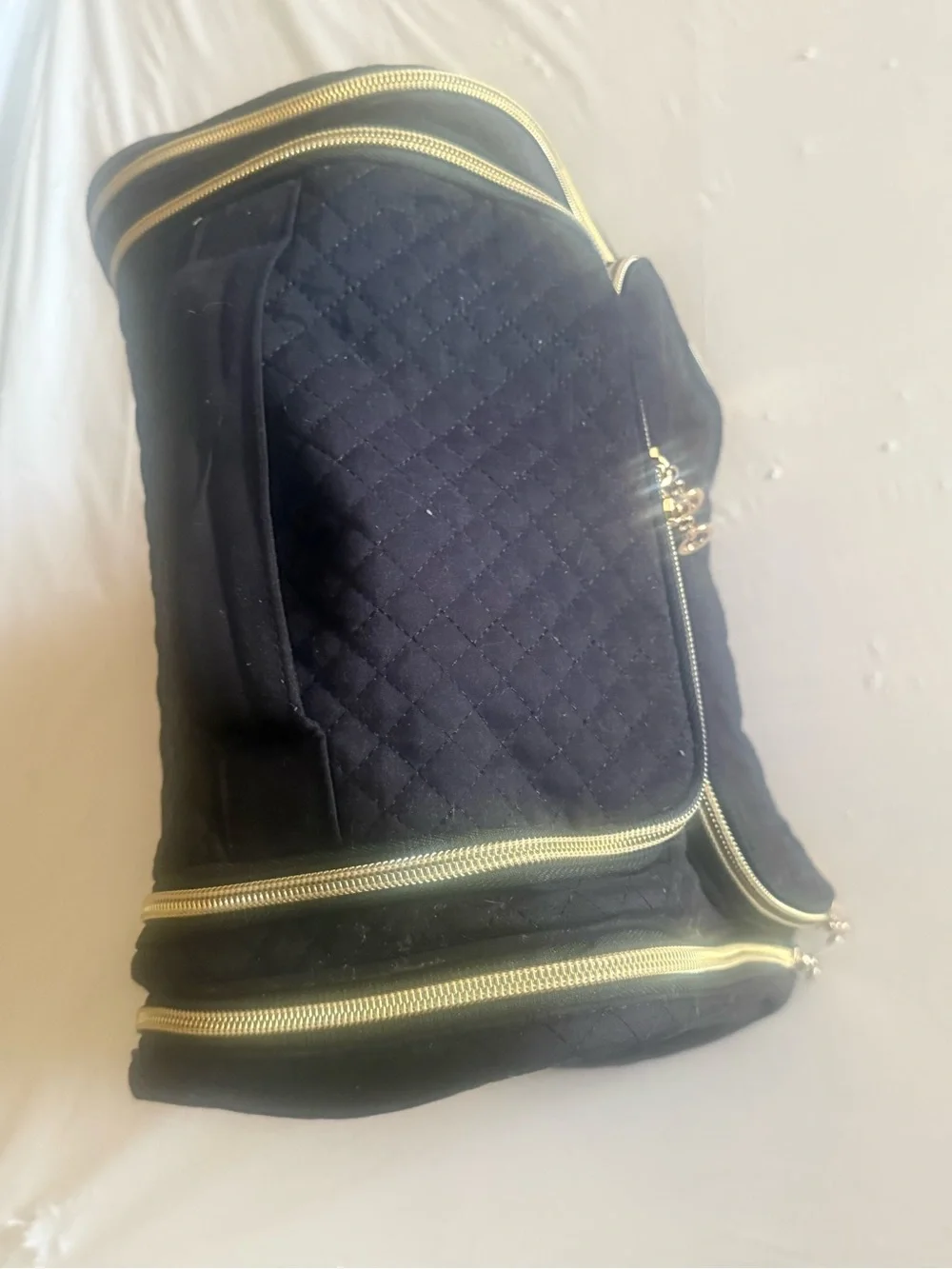Bagsmart Black Quilted Cosmetic Travel Case with Gold Trim